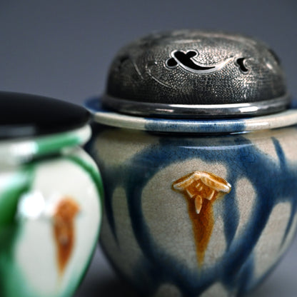 LNT Tri-Colored Pr. Tsubo, Koro, incense burner ー加藤 卓男 “正倉院復元 三彩壺「海彦山彦」"