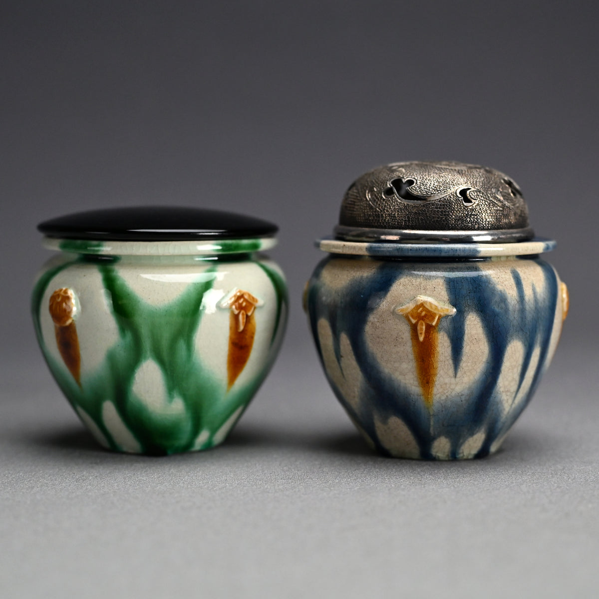 LNT Tri-Colored Pr. Tsubo, Koro, incense burner ー加藤 卓男 “正倉院復元 三彩壺「海彦山彦」"