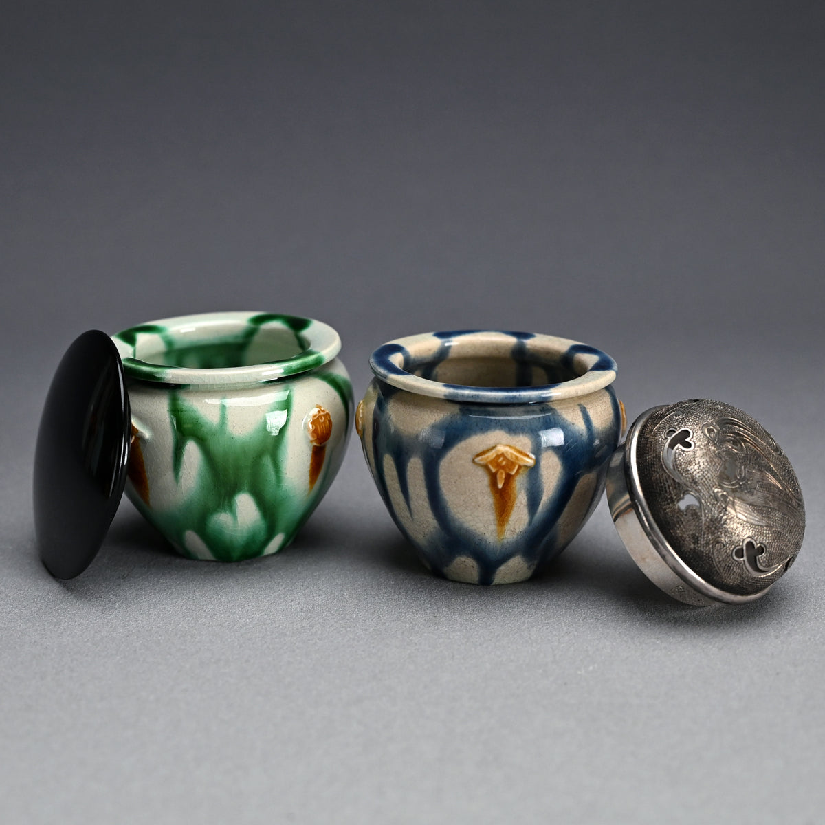 LNT Tri-Colored Pr. Tsubo, Koro, incense burner ー加藤 卓男 “正倉院復元 三彩壺「海彦山彦」"