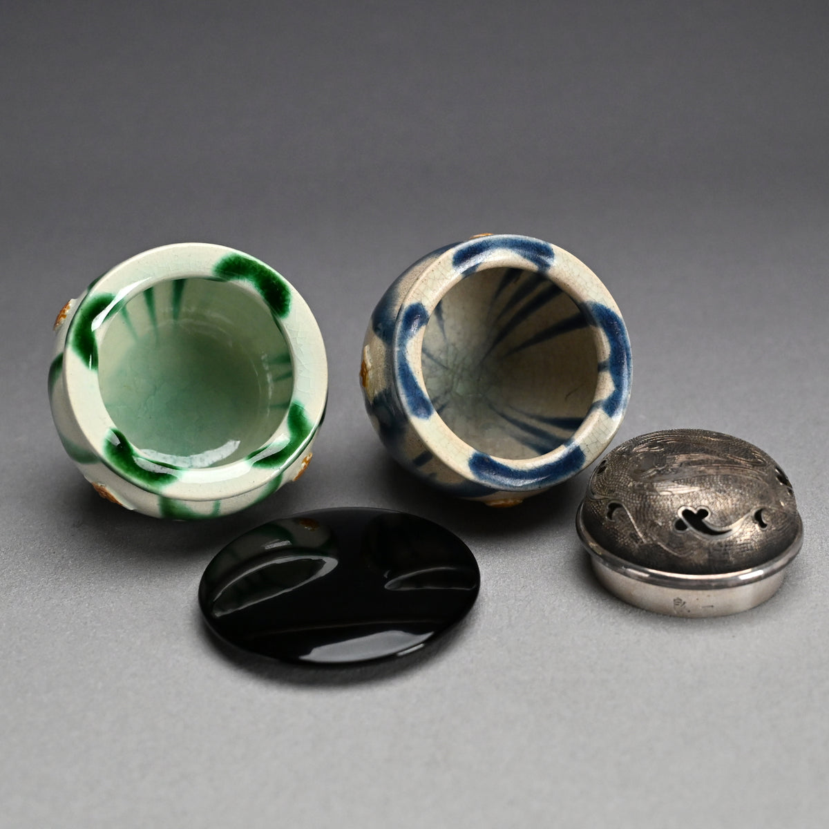 LNT Tri-Colored Pr. Tsubo, Koro, incense burner ー加藤 卓男 “正倉院復元 三彩壺「海彦山彦」"