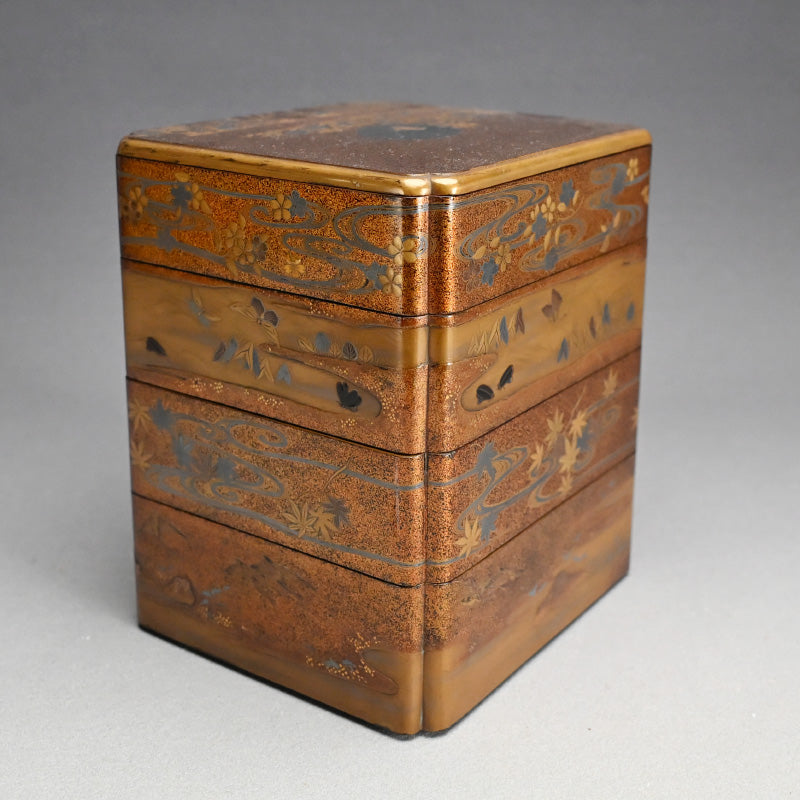 Gleaming Edo p. Japanese Stacking Lacquer Jubako Box Set