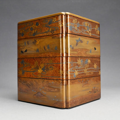 Gleaming Edo p. Japanese Stacking Lacquer Jubako Box Set