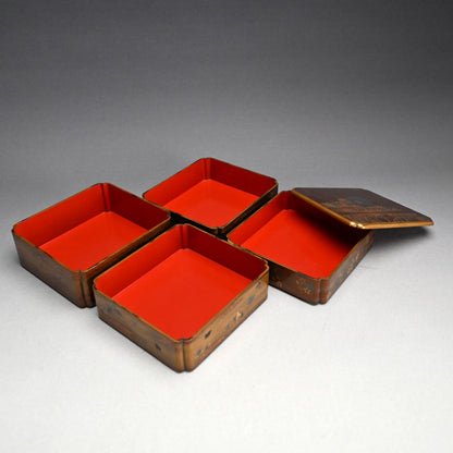Gleaming Edo p. Japanese Stacking Lacquer Jubako Box Set