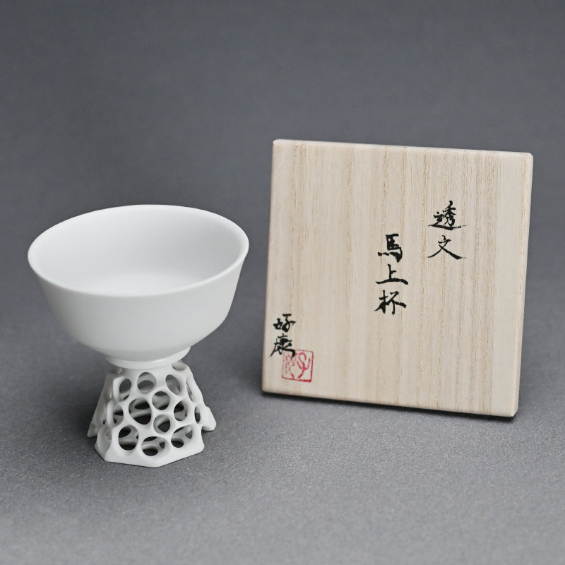 White Bajyohai Sake Cup ー加藤 好康 “透文 馬上杯”