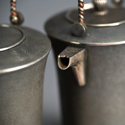 Pair Antique Silver Choshi Sake Servers ー柿畠 甚次郎 “銀梨地 銚子”