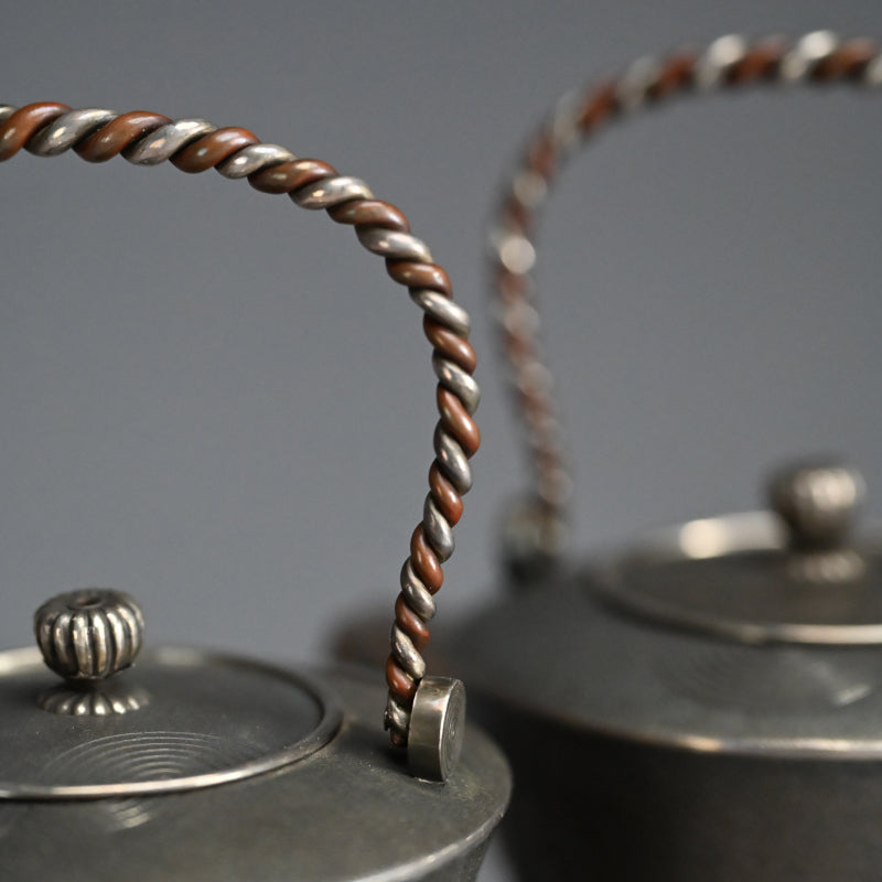 Pair Antique Silver Choshi Sake Servers ー柿畠 甚次郎 “銀梨地 銚子”