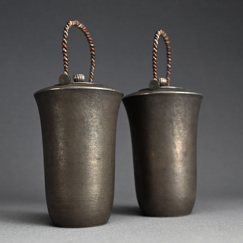 Pair Antique Silver Choshi Sake Servers ー柿畠 甚次郎 “銀梨地 銚子”