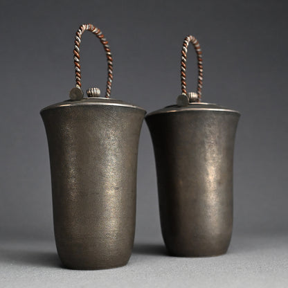Pair Antique Silver Choshi Sake Servers ー柿畠 甚次郎 “銀梨地 銚子”
