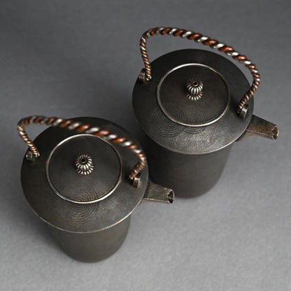 Pair Antique Silver Choshi Sake Servers ー柿畠 甚次郎 “銀梨地 銚子”