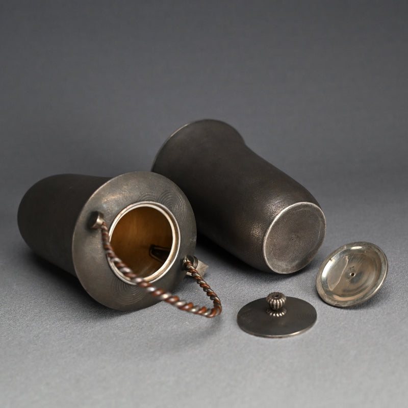 Pair Antique Silver Choshi Sake Servers ー柿畠 甚次郎 “銀梨地 銚子”