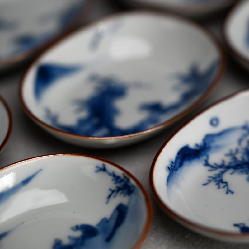 Imperial Artist Set 10 Porcelain Sushi plates ー三代 清風 与平 “青華 小皿”