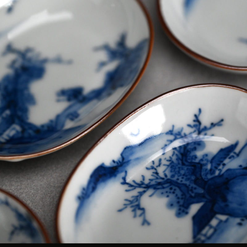 Imperial Artist Set 10 Porcelain Sushi plates ー三代 清風 与平 “青華 小皿”