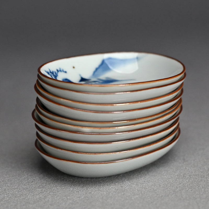 Imperial Artist Set 10 Porcelain Sushi plates ー三代 清風 与平 “青華 小皿”