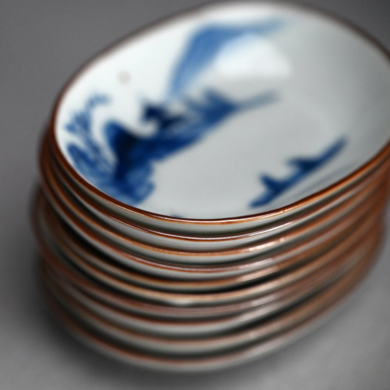 Imperial Artist Set 10 Porcelain Sushi plates ー三代 清風 与平 “青華 小皿”