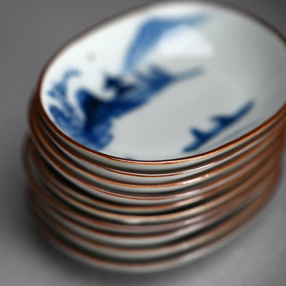 Imperial Artist Set 10 Porcelain Sushi plates ー三代 清風 与平 “青華 小皿”