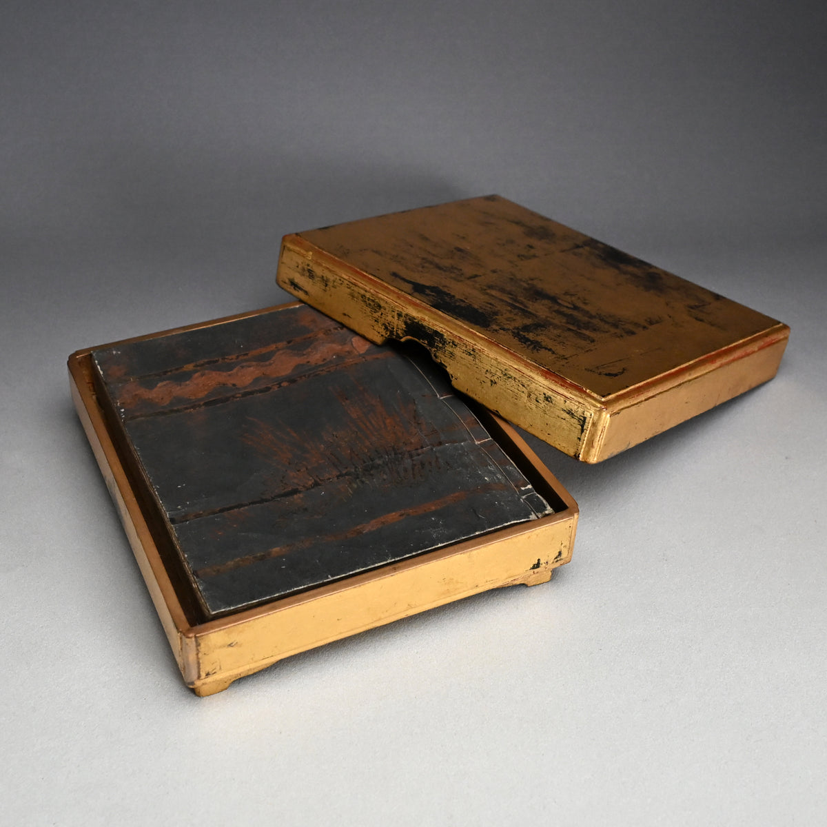 Antique Japanese Gilded Book Box with Edo p. Prayer Book