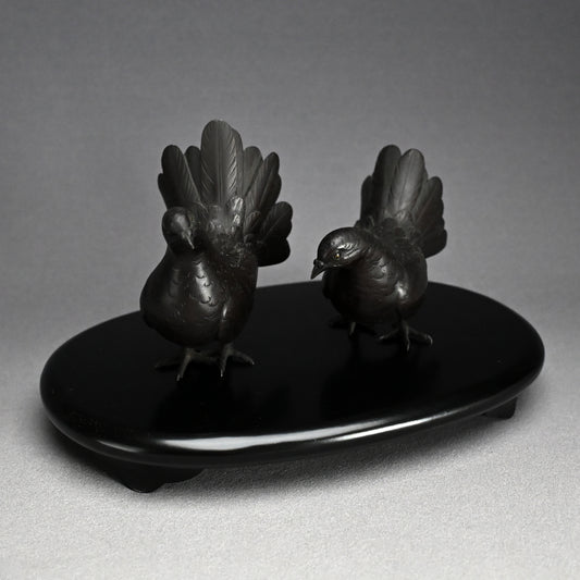 Japanese Cast Bronze Pigeon Okimono