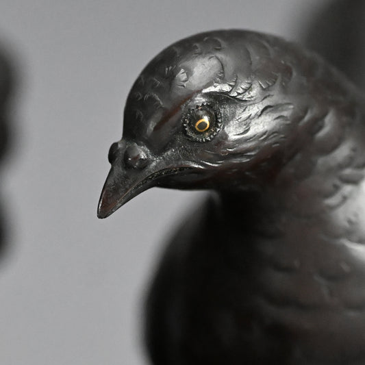 Japanese Cast Bronze Pigeon Okimono