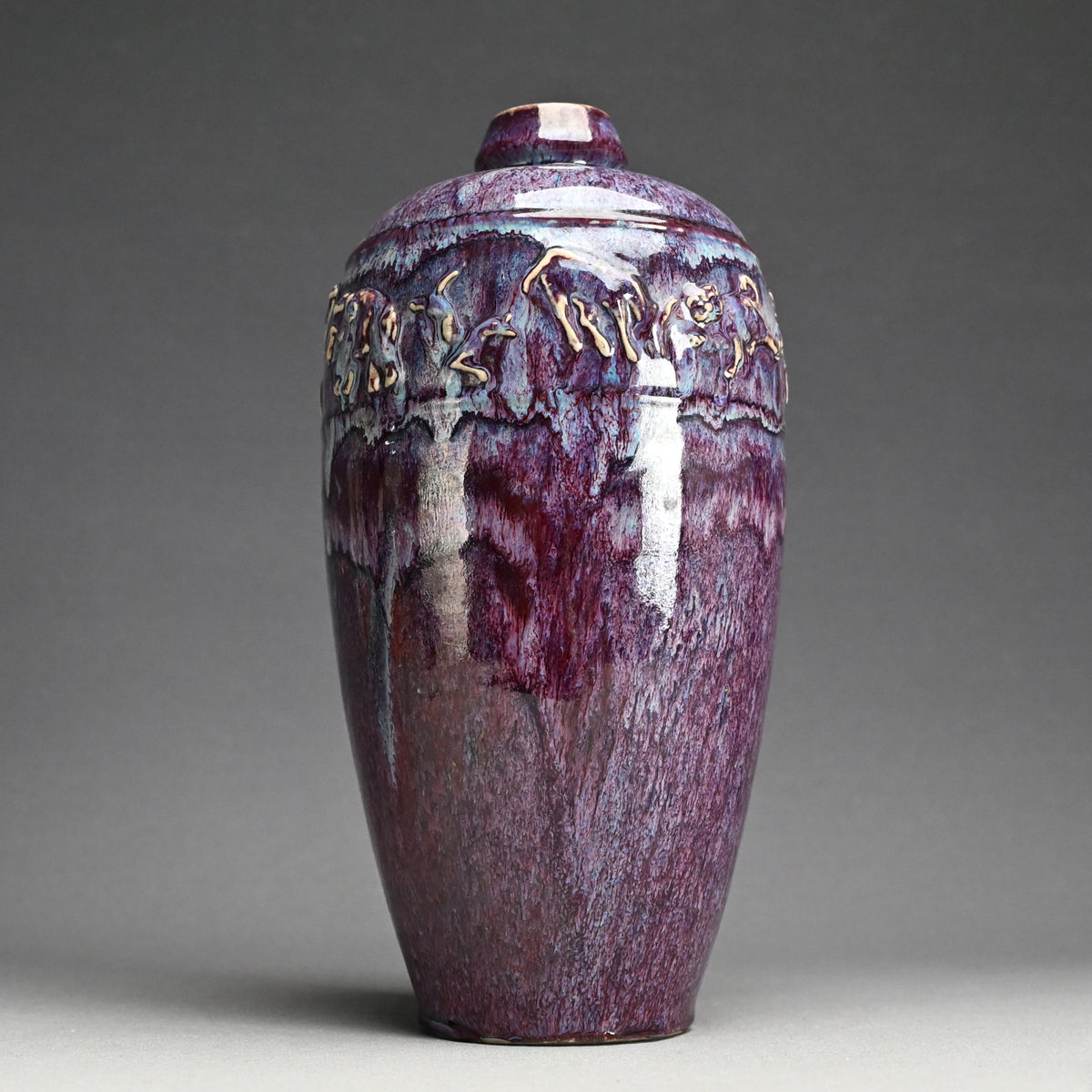 Early 20th Century Japanese Flambe Glazed Vase