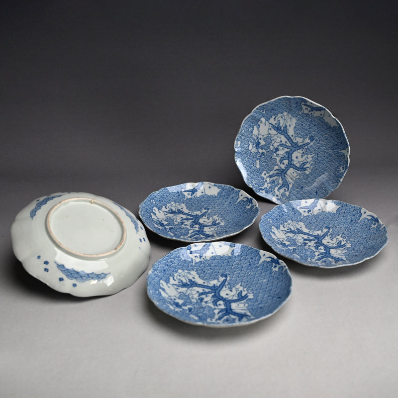 Rare Set 5 Antique Imari Porcelain Map Plates