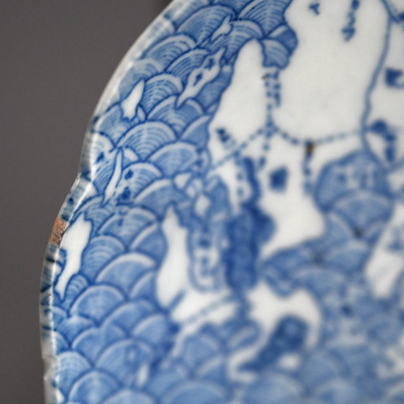 Rare Set 5 Antique Imari Porcelain Map Plates