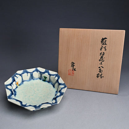 Octagonal Porcelain Dish by LNT ー加藤 卓男 “藍彩貼花文八角鉢”