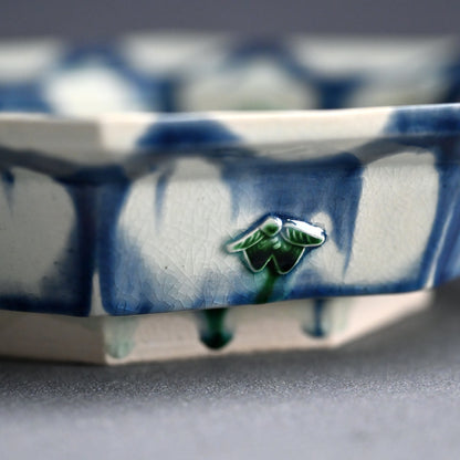 Octagonal Porcelain Dish by LNT ー加藤 卓男 “藍彩貼花文八角鉢”