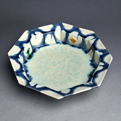 Octagonal Porcelain Dish by LNT ー加藤 卓男 “藍彩貼花文八角鉢”