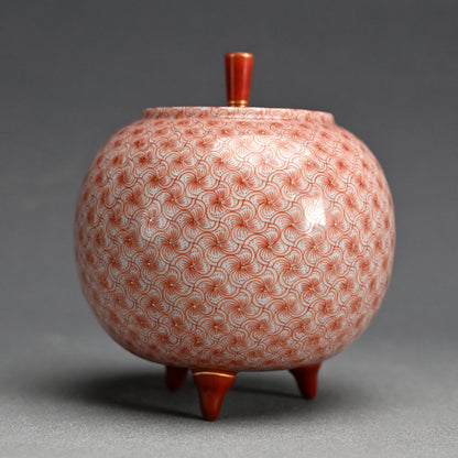 Exquisite Porcelain Incense Burner ー米久 和彦 “赤繪風車文 香盧”