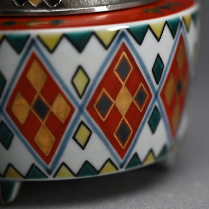 Rare Koro Censer w/ LNT Tomimoto Kenkichi ー北出 不二雄 “赤繪 金銀彩菱文様 香炉”, 倣 富本 憲吉