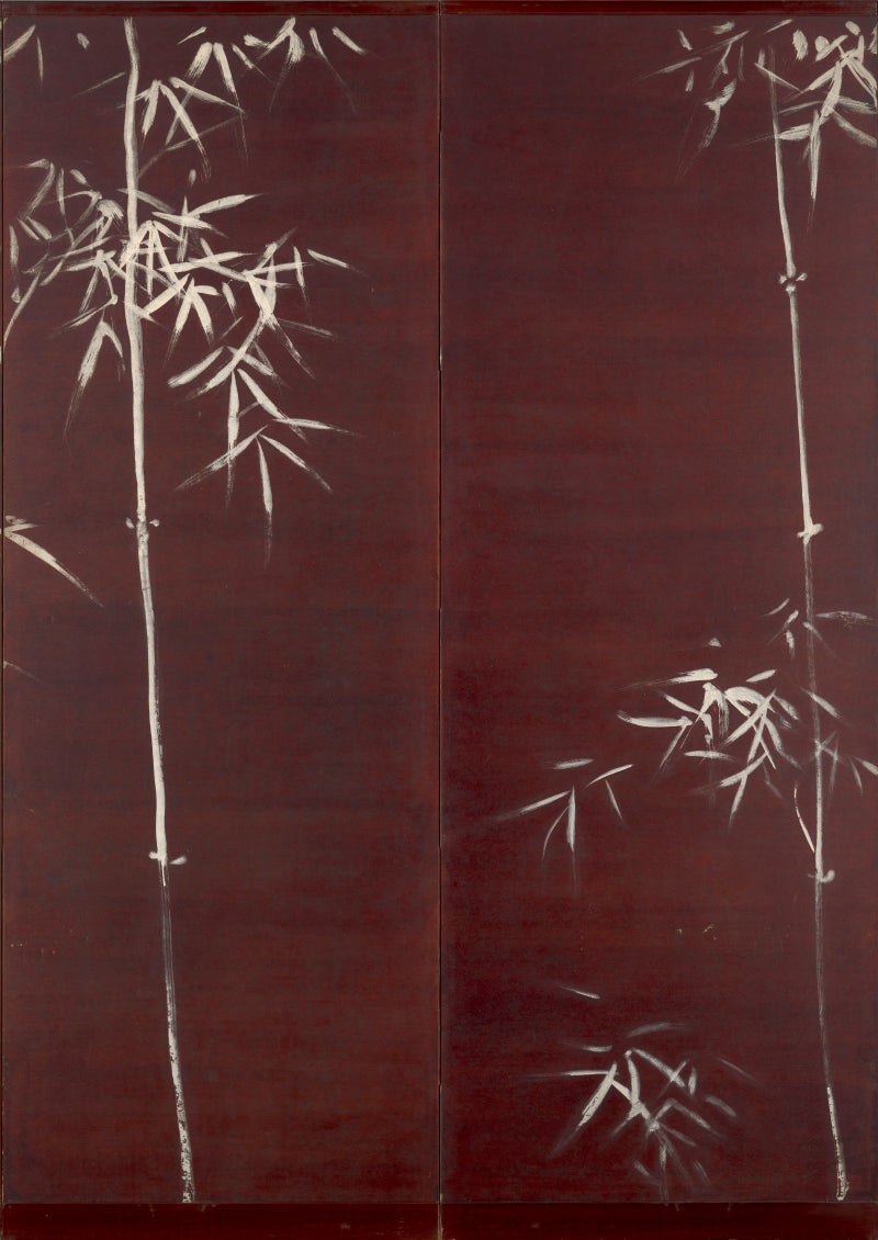 Bamboo in Snow, Published 6 panel Screen Pair ー福田 古道人 "雪中竹圖, 六曲一双"