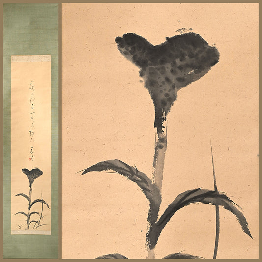 Haritsu Haiku Calligraphy & cockscomb flower 1924 ー福田 古道人, はりつ “鶏頭図”