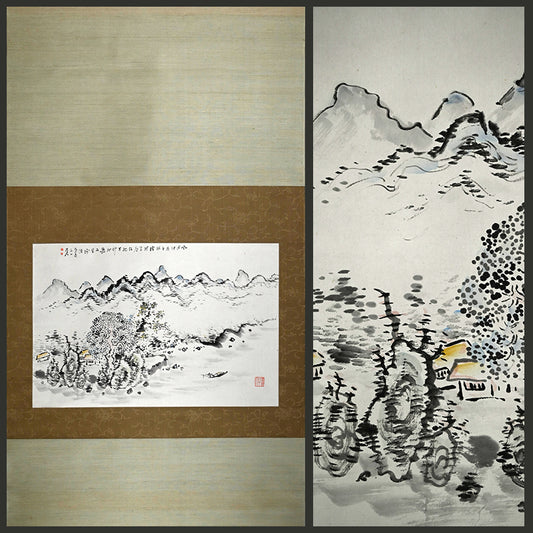 Rare Wide landscape in Color ー福田 古道人 "清水遠山図"