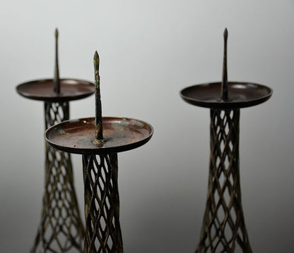 Set of 5 Antique Japanese Metal Candlesticks