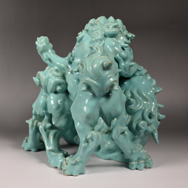 Spectacular Banko Yaki Shishi Okimono ー"置物 萬古焼 獅子"