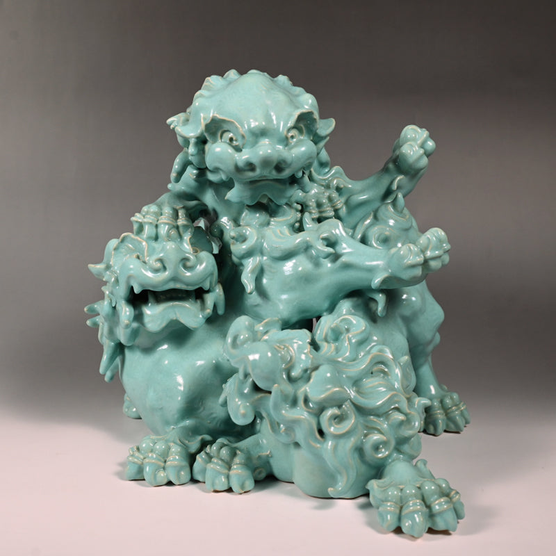 Spectacular Banko Yaki Shishi Okimono ー"置物 萬古焼 獅子"