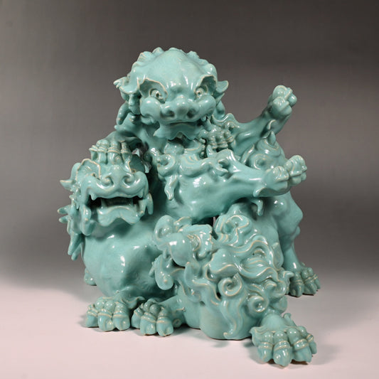 Spectacular Banko Yaki Shishi Okimono ー"置物 萬古焼 獅子"