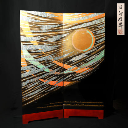 2 Panel Lacquer Screen ー服部 峻昇 “耀貝二曲屏風 朝陽の響”
