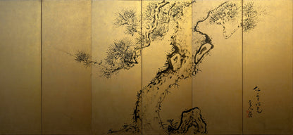 6 panel Screen Pair, Immortal Pine ー福田 古道人 "六曲一双 老松"