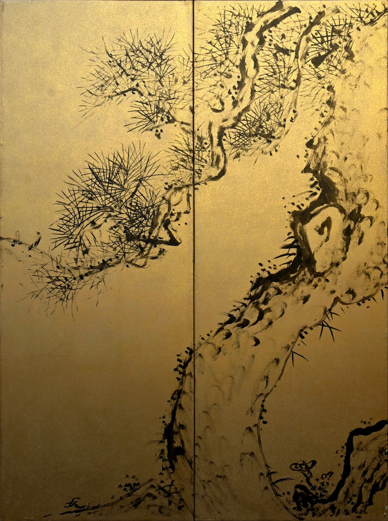 6 panel Screen Pair, Immortal Pine ー福田 古道人 "六曲一双 老松"