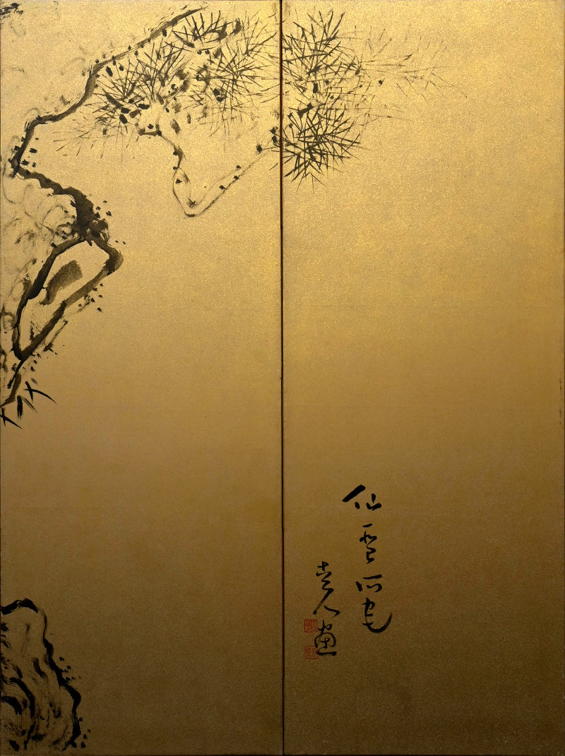 6 panel Screen Pair, Immortal Pine ー福田 古道人 "六曲一双 老松"