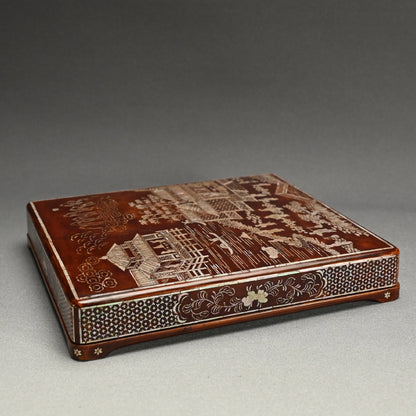 Rare! Lacquer Writing Box ー諏訪蘇山 “青貝唐閣山水 硯箱” “古稀記念”