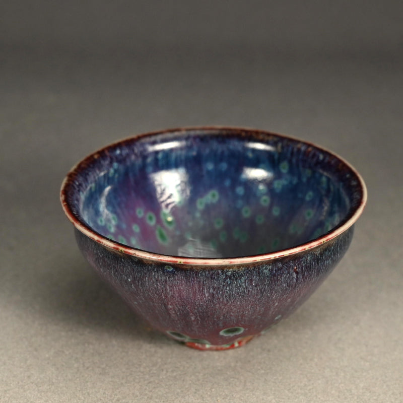 2 Kujaku-yu Peacock Glazed Tenmoku Chawan Tea Bowls ー松山 雅英 "孔雀天目"