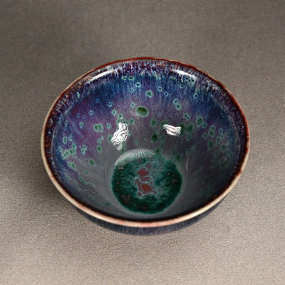 2 Kujaku-yu Peacock Glazed Tenmoku Chawan Tea Bowls ー松山 雅英 "孔雀天目"
