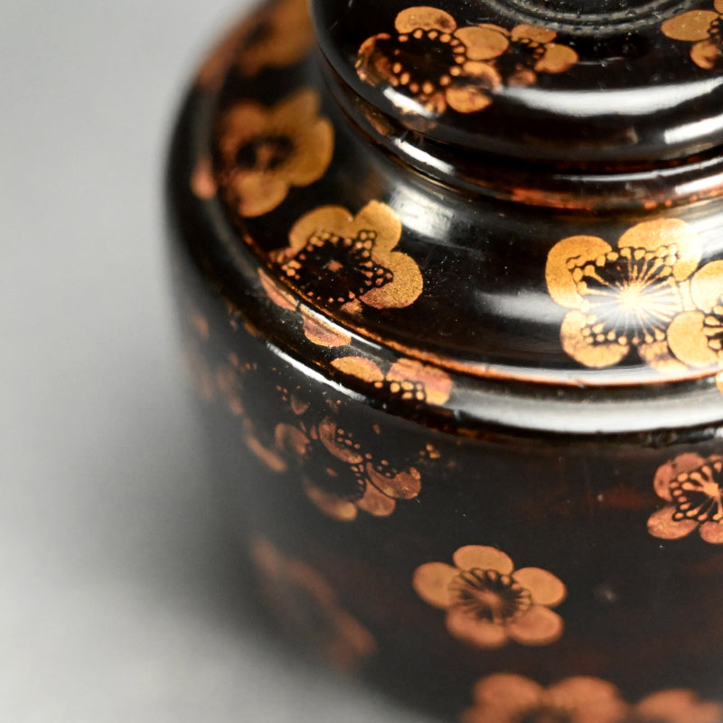 Antique Japanese Matcha Lacquer Chaire Plum Blossoms