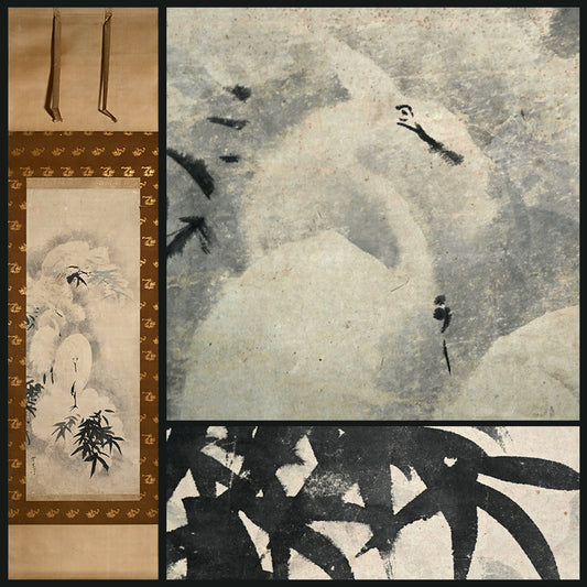 Ancient Ink Painting of Egrets in Snow