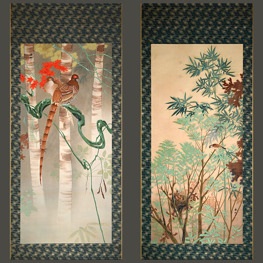 Pair Large Antique Floral Scrolls ー白山 春邦