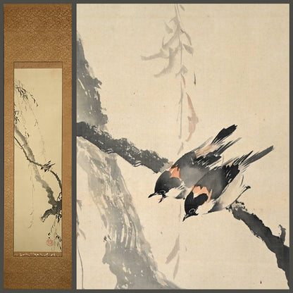 Japanese White Eye in Willow ー菊池 芳文 “眼児”