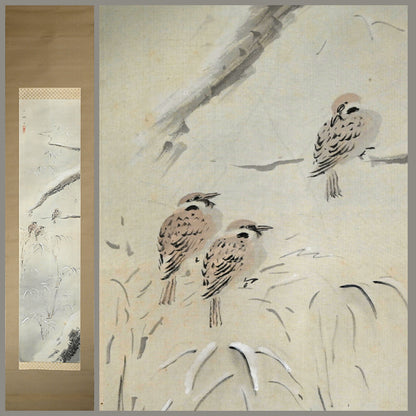 Sparrows in Snow Covered Garden ー白倉 二峰 “雪庭小禽”