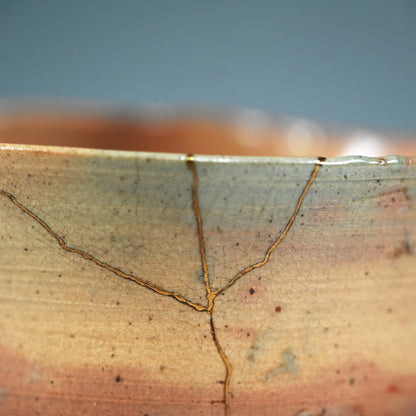 Ancient Hagi Chawan Tea Bowl with Kintsugi Gold Repair